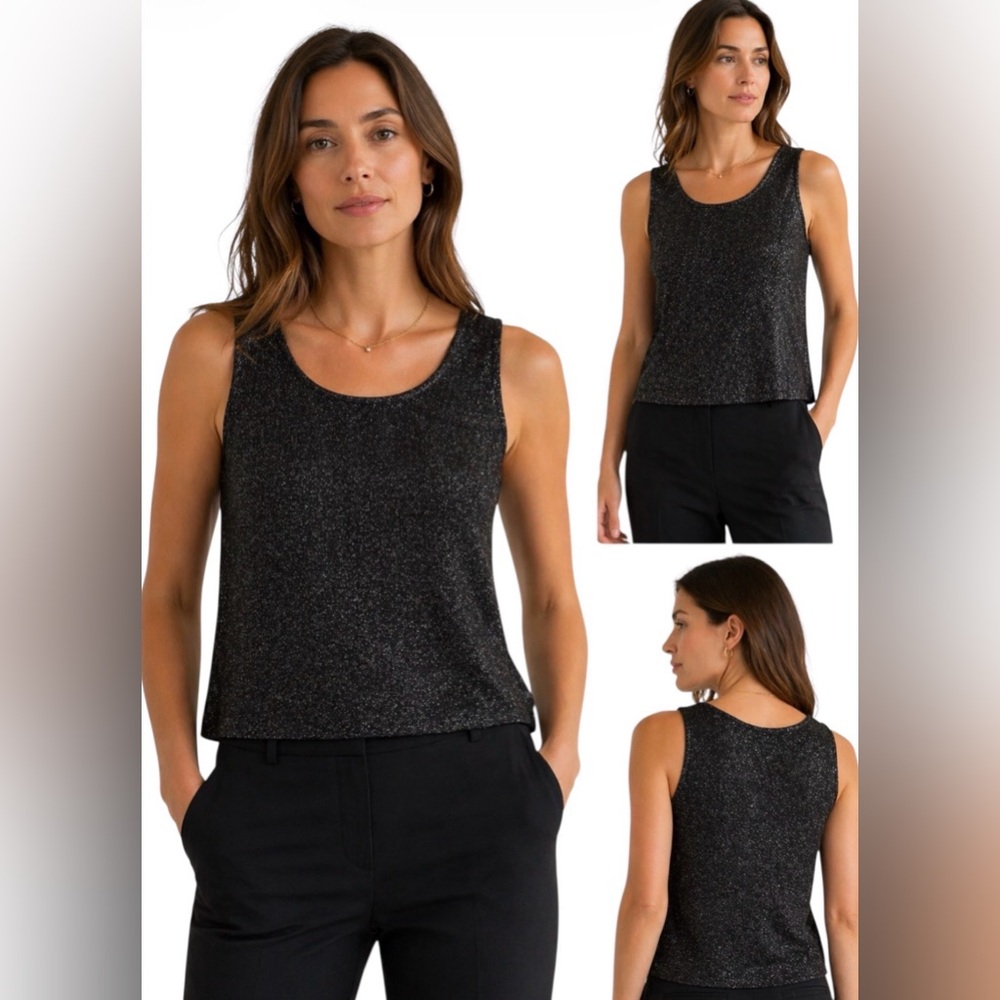 ST. JOHN BLACK METALLIC  KNIT TANK TOP SLEEVELESS LUXE WOOL BLEND NWOT SIZE M